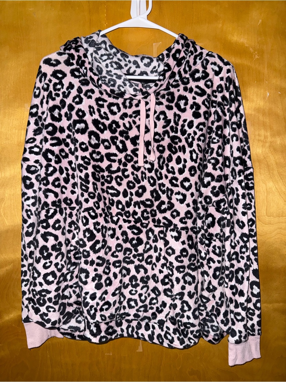 Simply Vera Vera Wang Pink and Black Leopard Plush Hoodie